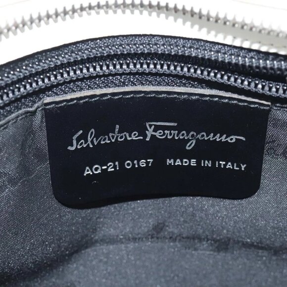 Salvatore Ferragamo Gancini Hand Bag Leather White Silver Auth 118441 - Picture 11 of 16